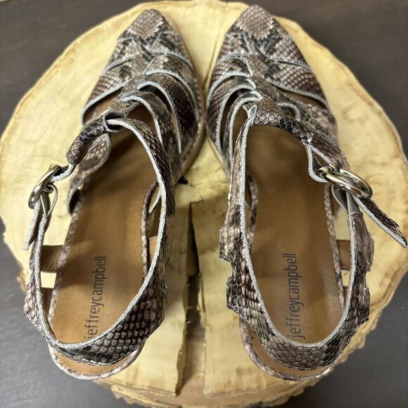 Jeffrey Campbell Angora Sandals Women 9.5 Snakeskin Leather Heeled Strappy Mules - Picture 6 of 12